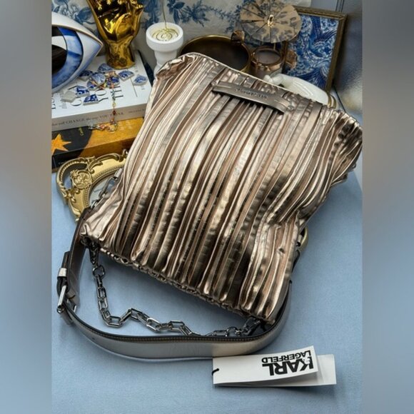 🆕 KARL LAGERFELD PARIS 🧿 NWT K/Kushion Folded Tote, Champagne Muted Metallic - Picture 9 of 16